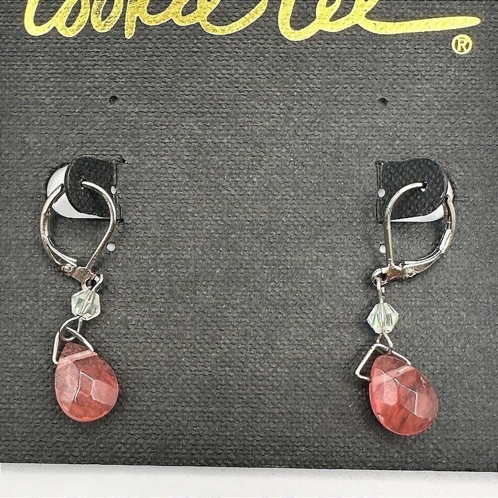 Vintage 90s Cookie Lee Silver Tone Pink Glass Teardrop Earrings Jewelry